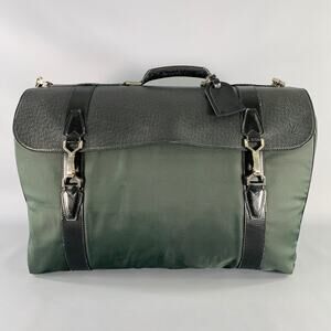 Taiga Portable Gibeciere Ardoise Green Black Two Tone Nylon Leather Suitcase